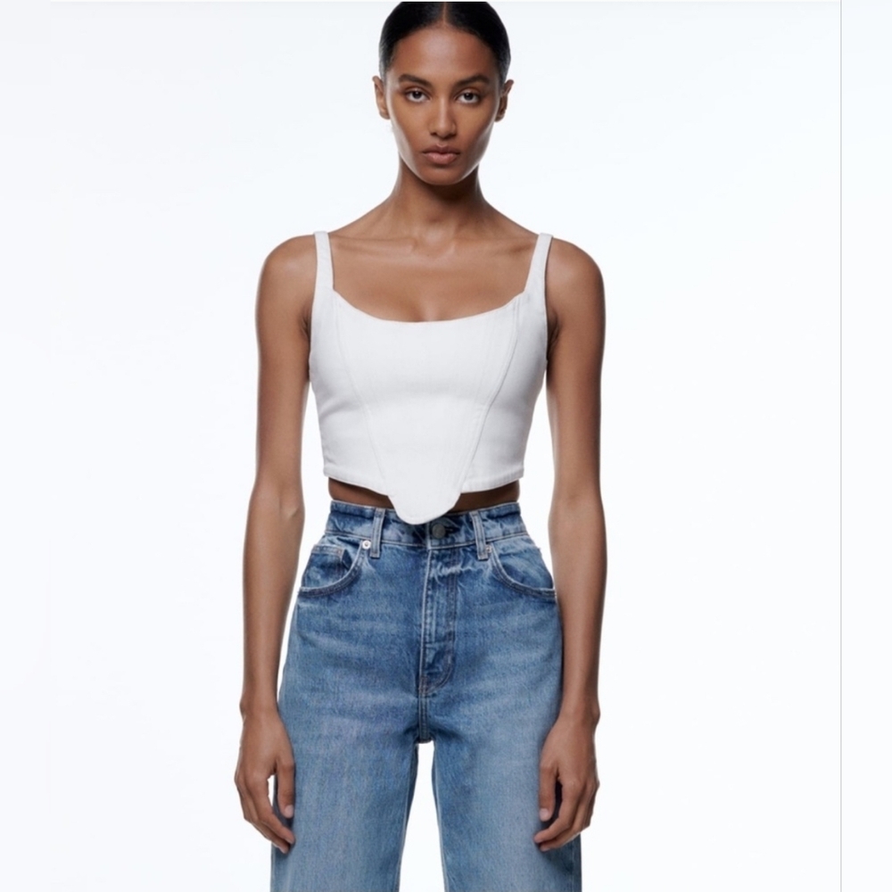 Zara White Denim Women's Corset Crop Top Size S - Picture 2 of 6